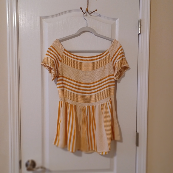 18 CENTIMETERS Fitted Bodice Smock Top Gold and White Striped Size 1X - Picture 9 of 10
